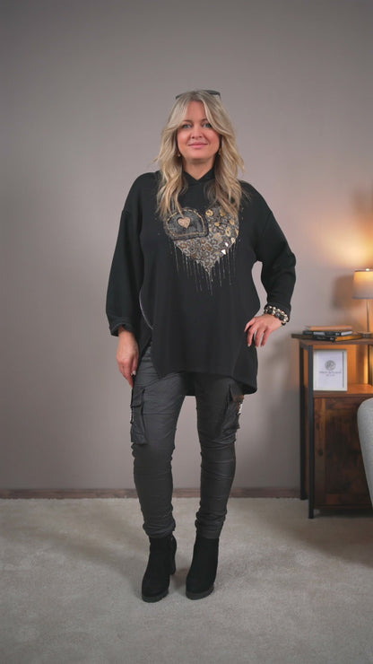 Hoodie mit Print, schwarz