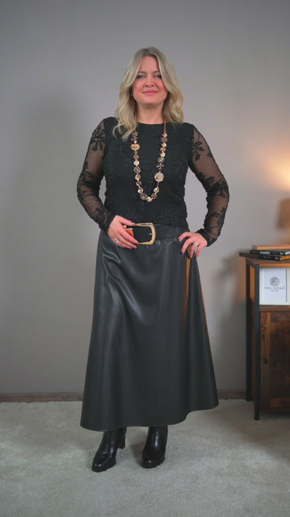 Edles, transparentes Shirt mit Beflockung mit floralem Motiv, schwarz