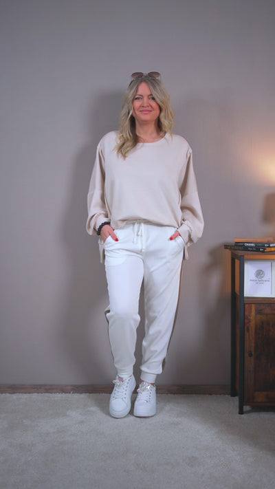 Sweathose mit Streifen, weiß/creme/taupe