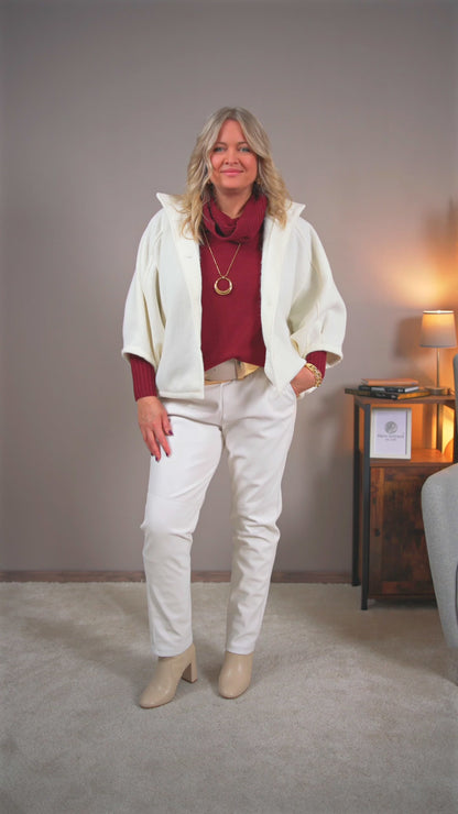 Capejacke aus Wollfleece-Optik, ecru