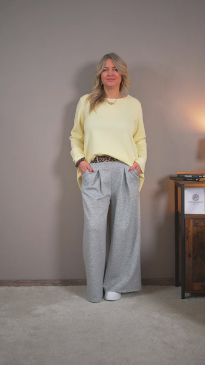 Jerseyhose mit Bundfalte, grau melange