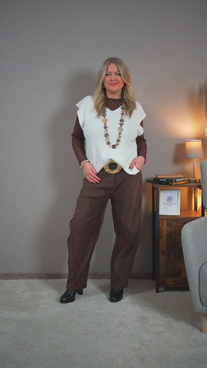 Hose im Velours-Design, schokobraun