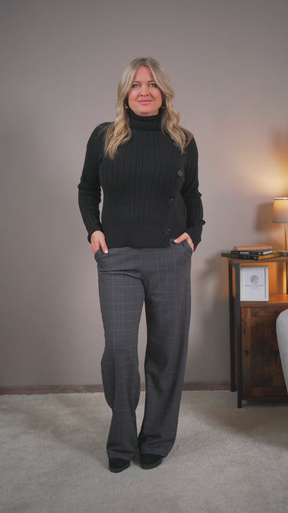 Strickpullover mit Knopfleiste, schwarz