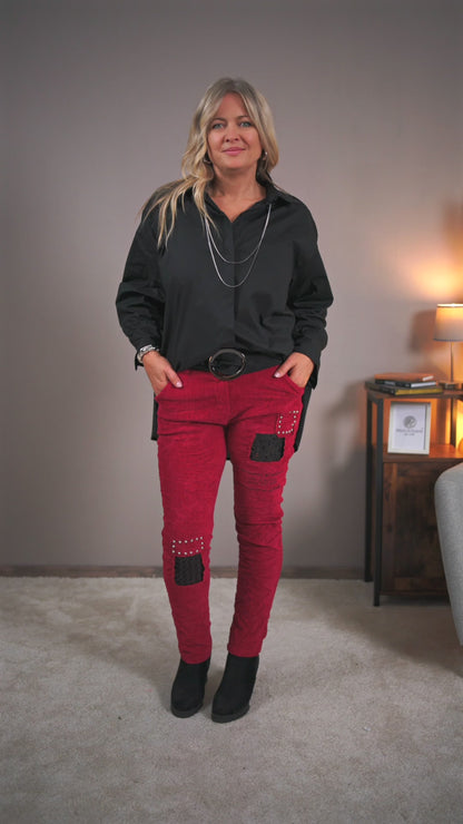 Patch-Jogpant mit Glitzer & Nieten, rot