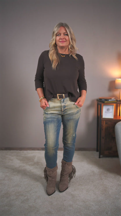 Jeans im Used-Look, mittelblau