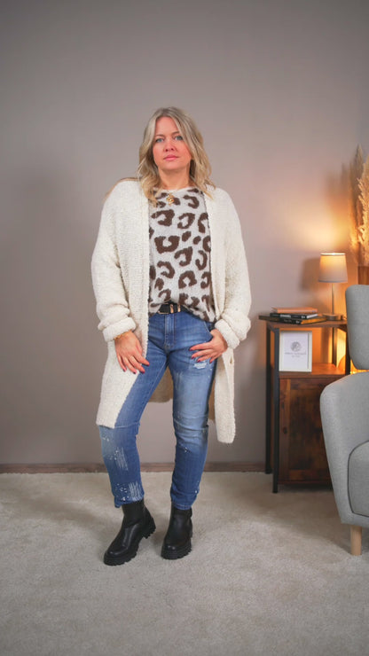 Bouclé-Cardigan, cremeweiß