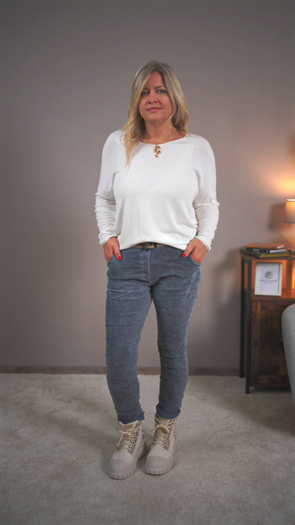 Stretchhose im Crinkle-Look, jeansblau