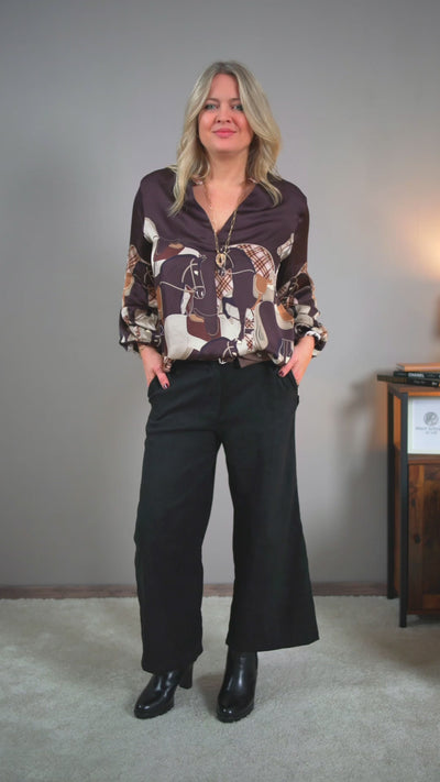 Viskose-Bluse mit Muster, braun