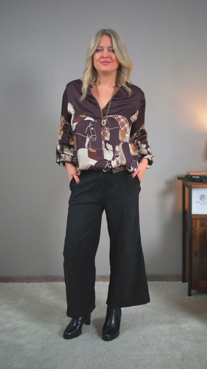 Viskose-Bluse mit Muster, braun