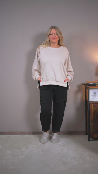 Cargo-Stretchhose mit Ziernähten, schwarz