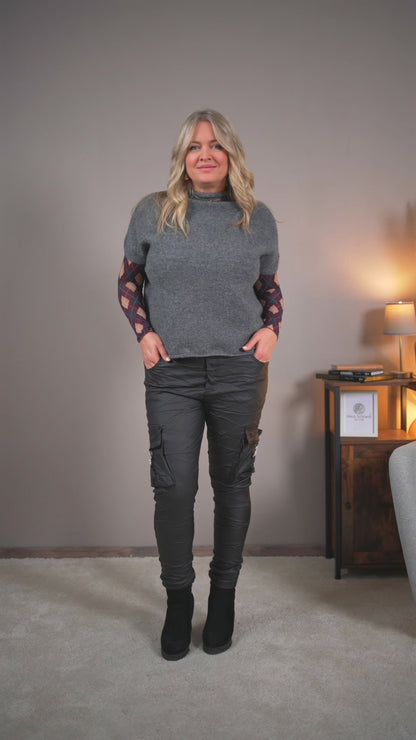 Strickpullover mit kurzen Ärmeln, grau