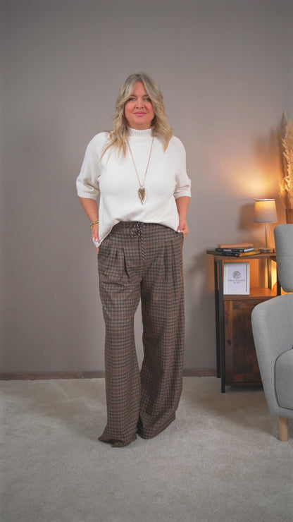 Karo-Hose mit Bindekordel, braun/beige