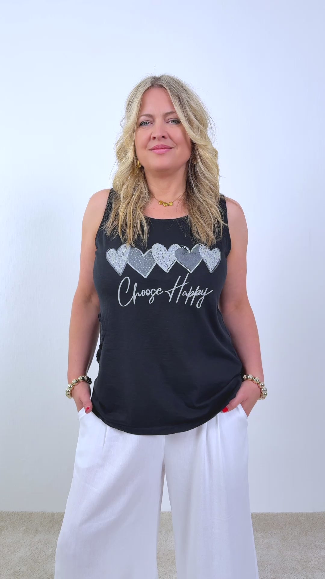 Top mit Print & Spitze, schwarz