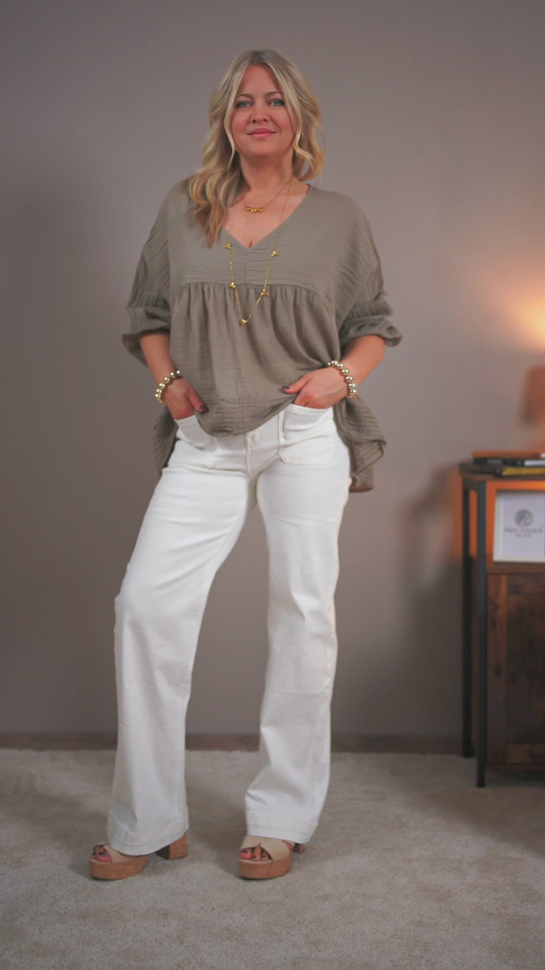 Leichte Oversized-Bluse, taupe