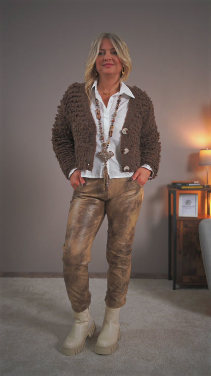 Bouclé-Strickjacke, braun