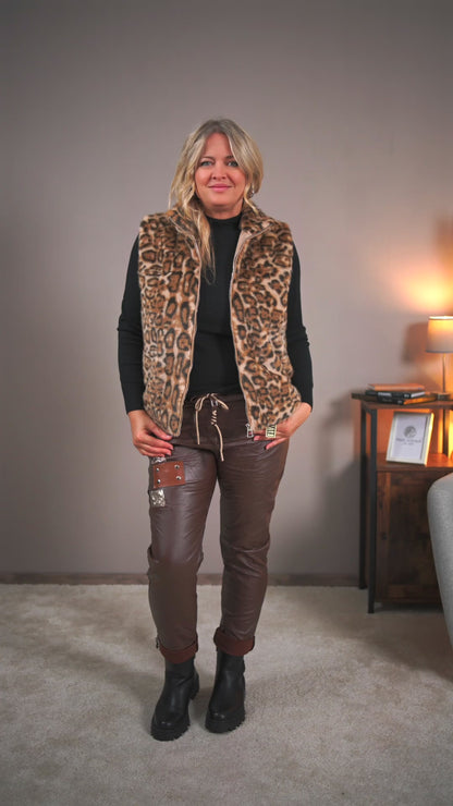 Weste im Leo-Look aus Kunstfell, beige-hellbraun