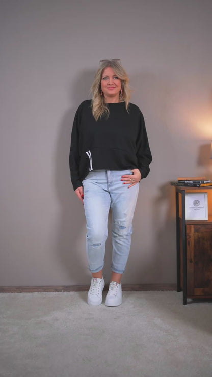 Oversize Sweatshirt mit Streifen-Detail, schwarz