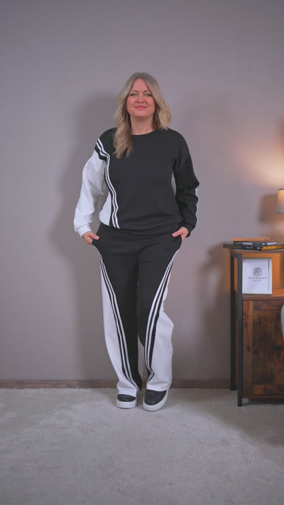 Sportliches Sweatshirt mit Streifen, schwarz/weiß