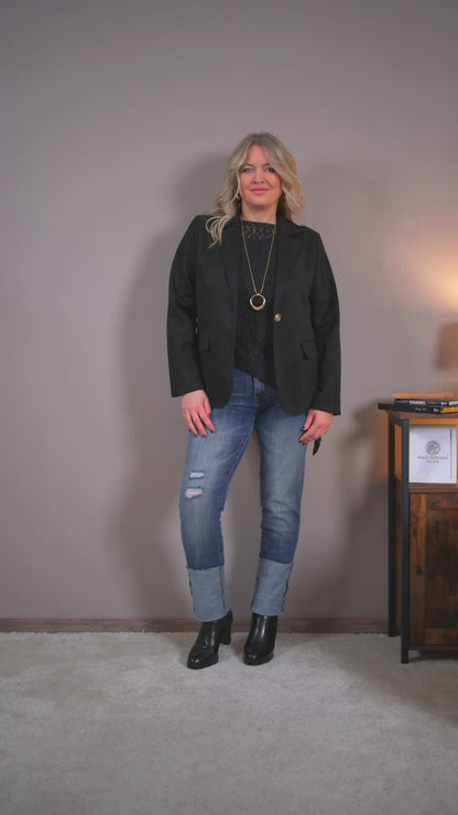 Blazer in Velourslederoptik, schwarz