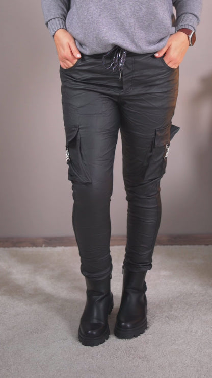 Cargo-Hose aus Lederimitat, schwarz