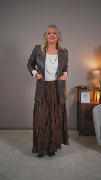 Eleganter Blazer in Lederoptik, schokobraun