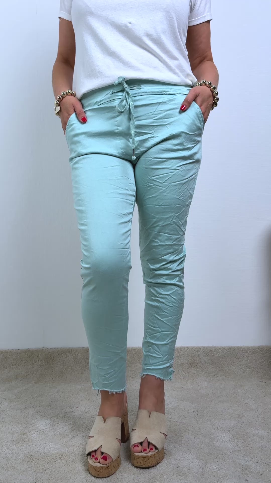 Stretchhose mit Fransen am Saum, mint