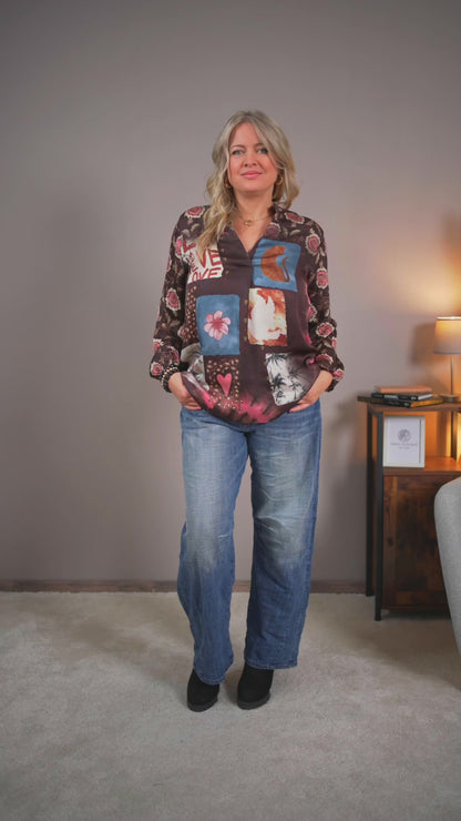 Bluse mit Patchwork-Print, mehrfarbig