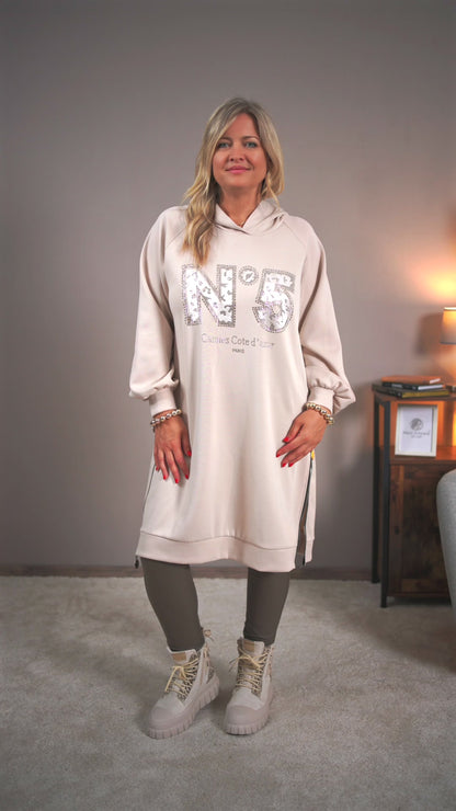 Long-Hoodie in Beige