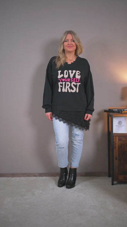 Sweatshirt mit Statement-Print, schwarz