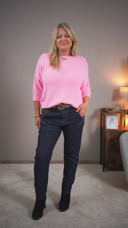 Jeans mit braunen Ziernähten, dunkelblau