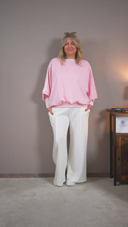 Sweatshirt mit Fledermausärmeln und Streifen-Detail, rosa