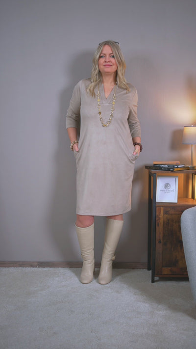 Kleid in Velourslederoptik, beige