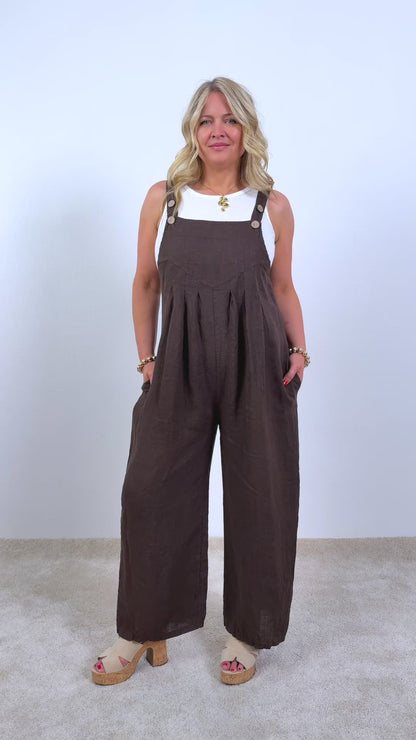 Latzhose aus Leinen, schokobraun