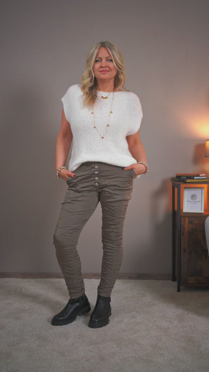 Glanz-Stretchhose, taupe