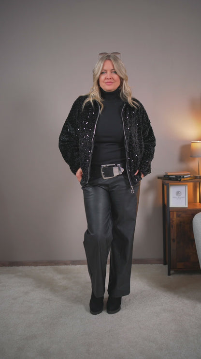 Pailletten-Blouson im Ballon-Stil, schwarz