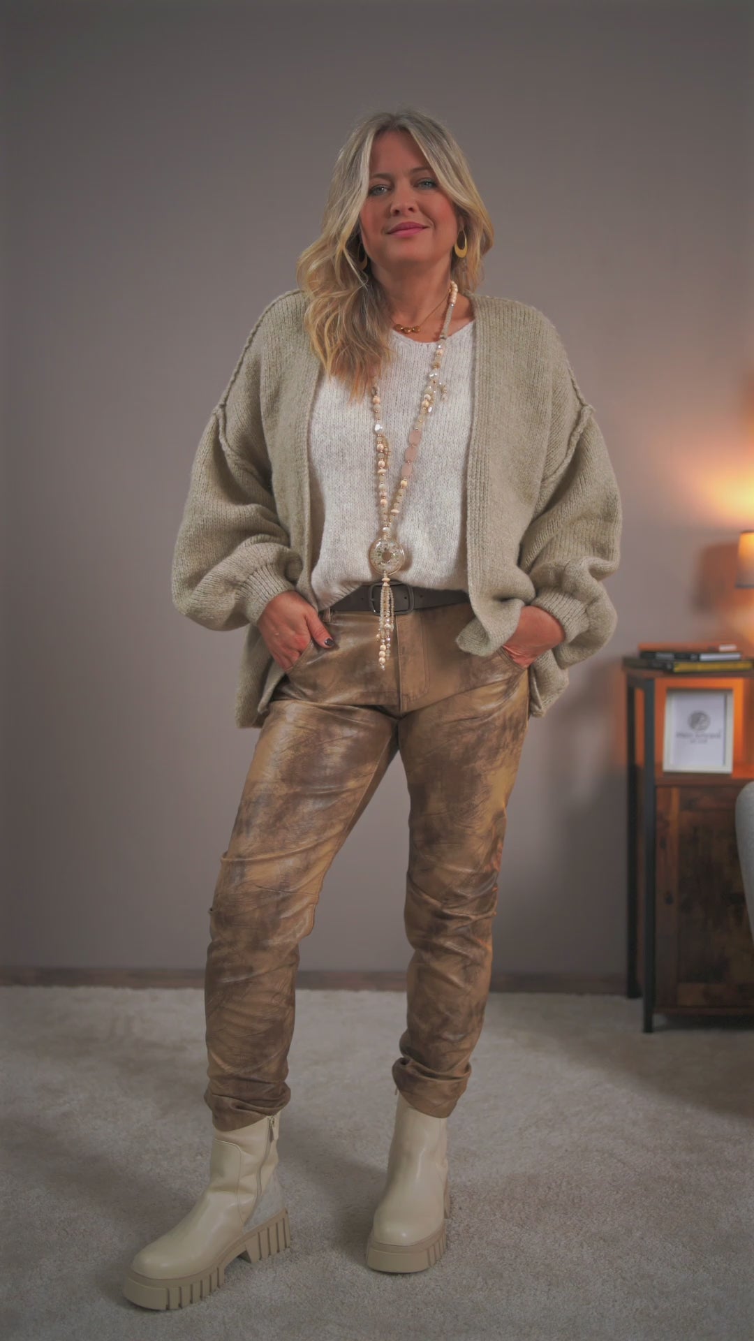 Oversize-Strickjacke, beige