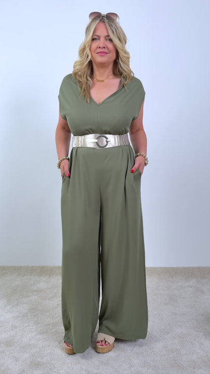 Jumpsuit mit V-Ausschnitt, khaki