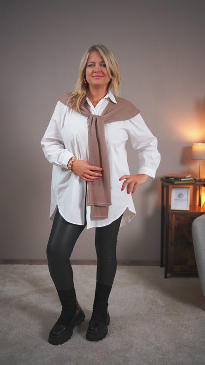 Long-Bluse mit Überwurf, weiß