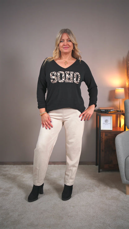 Shirt mit "SOHO"-Schriftzug, schwarz