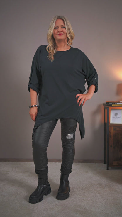 Jogpants aus Lederimitat mit Crinkle-Optik, schwarz