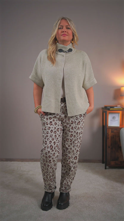 Cape-Cardigan mit 1/2 Arm, beige