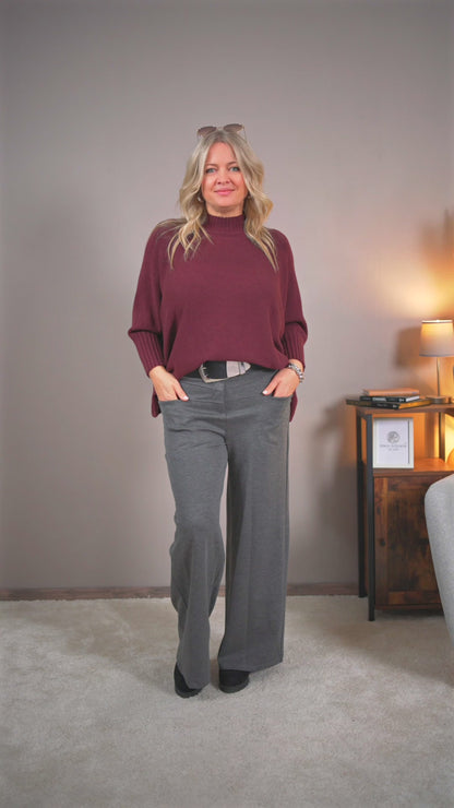 Elegante Stretchhose mit hohem Bund, grau