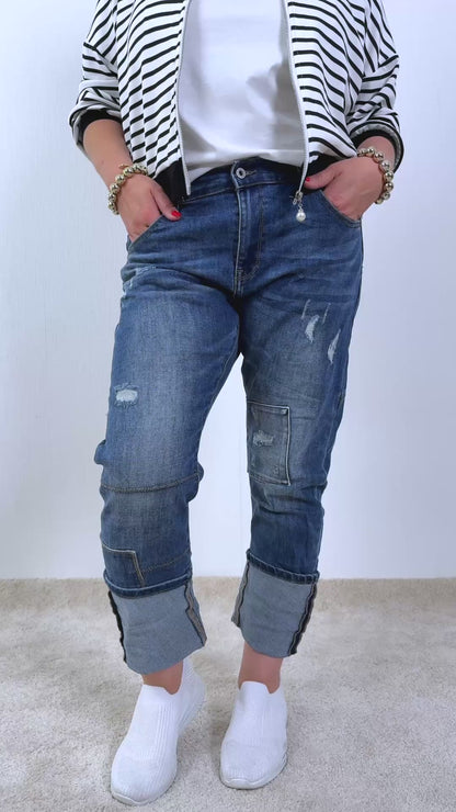 Patchwork-Jeans mit Used-Details