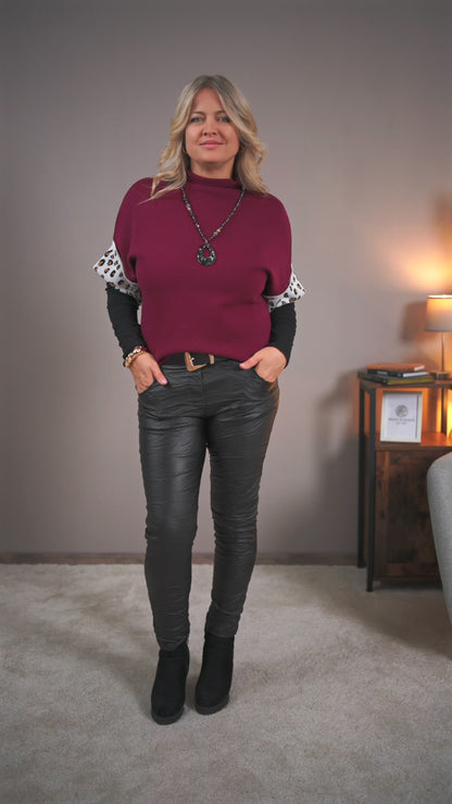 Pullover mit Leo-Ärmel, bordeaux