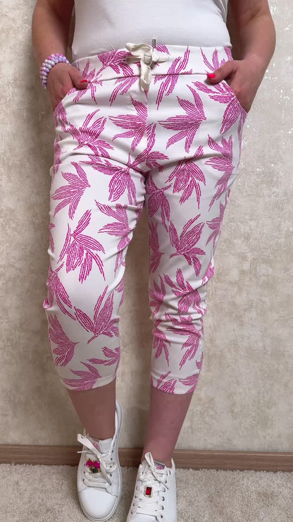 Capri-Hose in Weiß-Pink