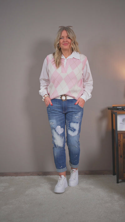 Jeans im Destroyed-Look mit Nieten, blau