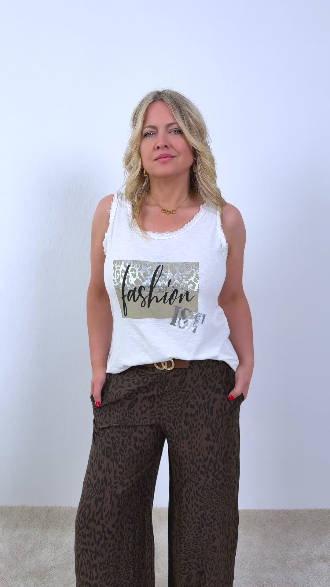 Top mit Metallicprint, ecru