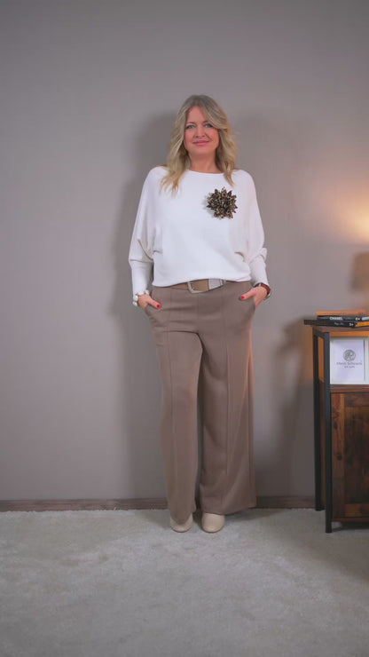 Oversize Strickpullover mit Fledermausärmel, creme