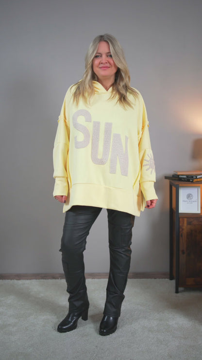 Oversize Hoodie mit Beflockung "SUN", gelb