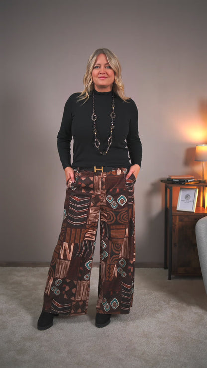 Palazzo-Hose mit Ethno-Print und Gürtel